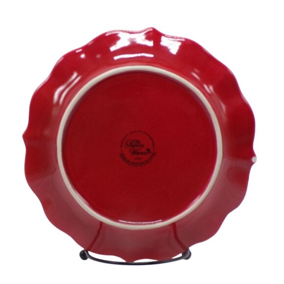 Pioneer Woman Paige Red Scroll Design Beaded Edge Set-2 Salad Plates 8" - Picture 3 of 5